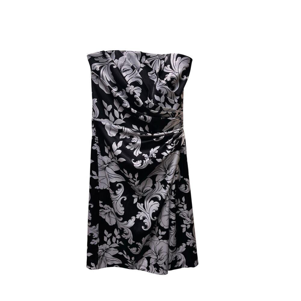 White House Black Market Mini Dress with corset boning, BL/WH Print, Sz 2